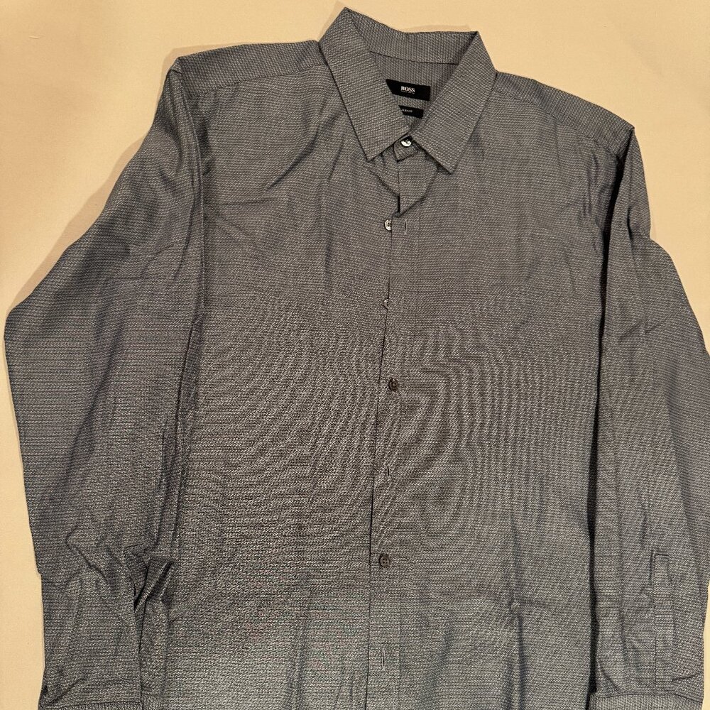 Mens Hugo Boss Blue Birdseye Dress shirt - Picture 2 of 6